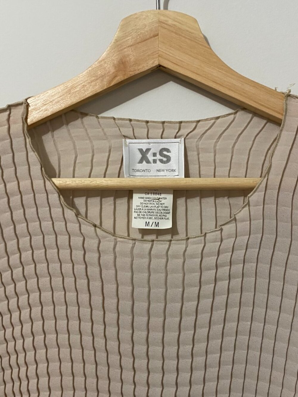 Vintage 1980s Waffle Textured Ruched Taupe T-Shirt Top Stretch Minimalist Career - Picture 4 of 9
